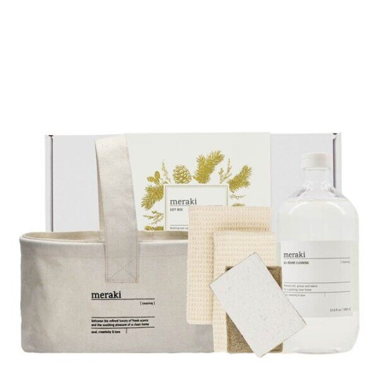 Meraki Gavesett rengjøringskitt med kurv,oppvaskklut,svamp og oppvaskmiddel 1L beige Meraki Gavesett rengjøringskitt med kurv,oppvaskklut,svamp og oppvaskmiddel 1L beige