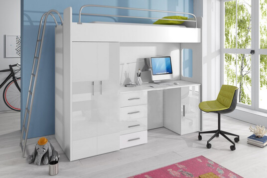 Barneseng Porteous med Oppbevaring og Skrivebord 245 cm Hvit