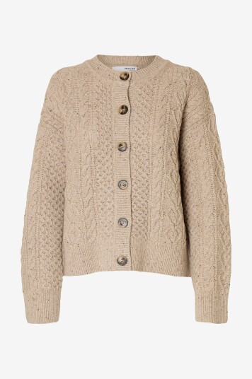 Selected Femme Kardigan slfNelly LS Knit O neck Grå