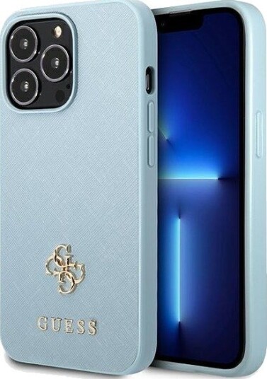 GUESS Saffiano 4G Small Metal Logo case for iPhone 13 Pro Max Blue