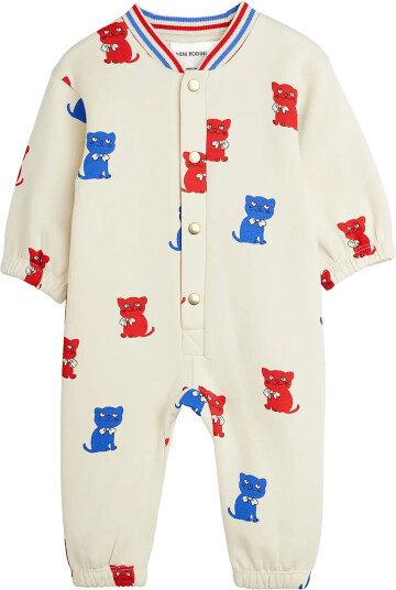 Mini Rodini Kittens Aop Baby Onesie Cream 80/86