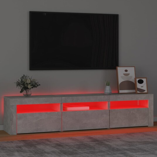 TV-benk med LED-lys betonggrå 180x35x40 cm