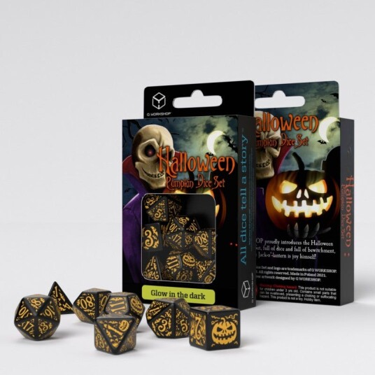 Halloween Poly Pumpkin Glow in the Dark Black /Orange (7) Terningsett - Rollespill fra Outland