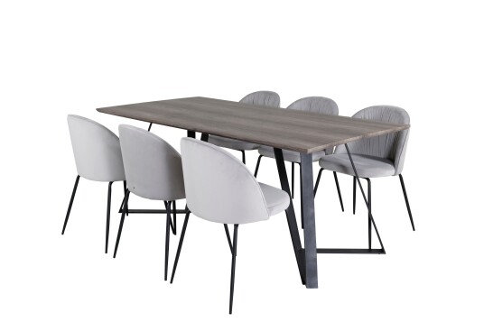 Venture Home Marina Spisegruppe 180 cm Rektangulær med 6 Wrinkles Stoler Sort
