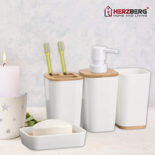 Herzberg HG 04463: 6 deler bambus baderomssett   matt krem