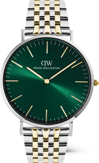Silver 40mm Watch Classic 7 link Emerald Two Tone | DW