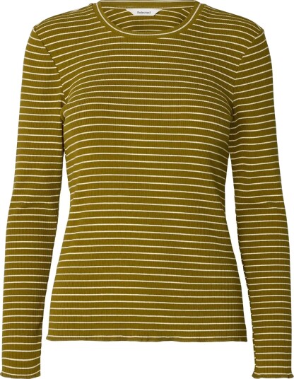 Selected Slwanna Ls Crew Neck Tee Str Noos Khaki green S