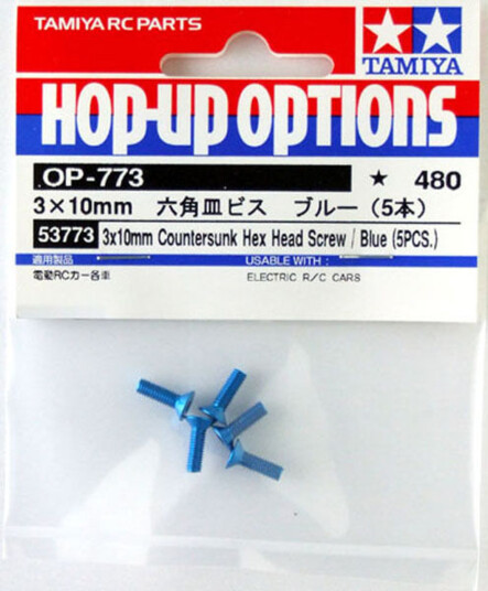 Tamiya 53773 Senkhode-skruer til RC-bil 3x10mm Blå