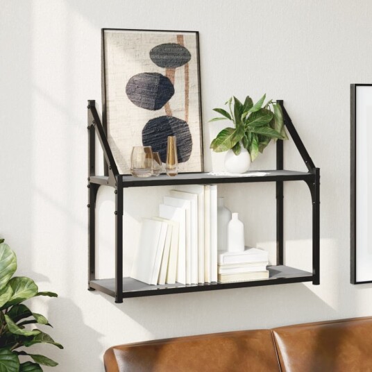 Vegghylle 2 etasjer grå sonoma 60x21x51 cm konstruert tre 8721012126237