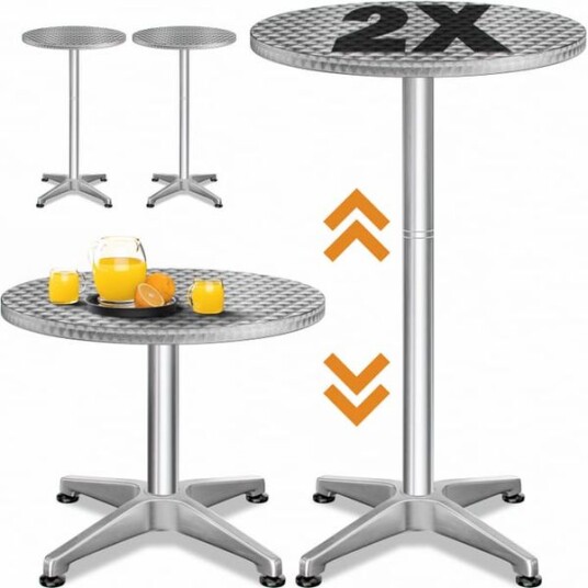 Barbordsett 2 stk – sølv aluminium Ø60 cm