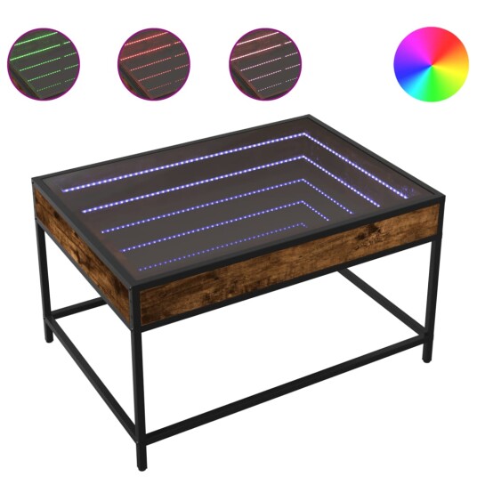  Salongbord med Infinity LED røkt eik 70x50x41 cm 847684