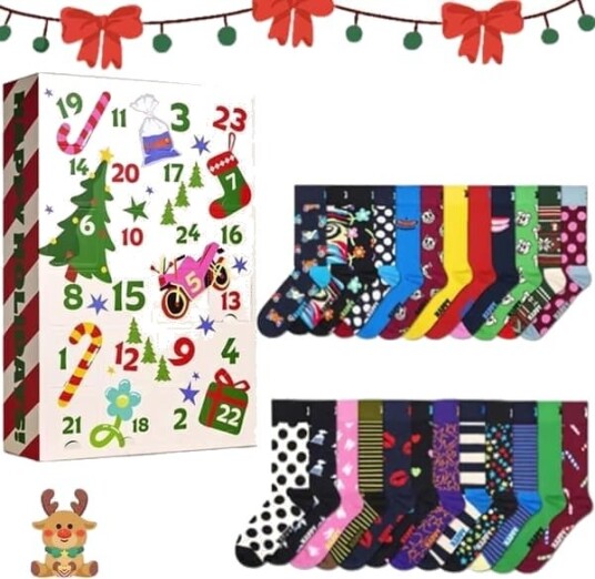 24 dagers adventskalender gaveeske 2026 Unisex fluffy sokkesett adventskalendersokker morsomme julesokker for menn og kvinner