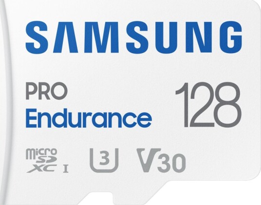 Samsung PRO Endurance MB-MJ128KA - Flashminnekort (microSDXC til SD-adapter inkludert) - 128 GB - Video Class V30 / UHS-I U3 / Class10 - microSDXC UHS-I - hvit