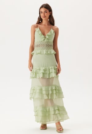 Bubbleroom Occasion Crochet Waist Flounce Maxi Dress Light green 40
