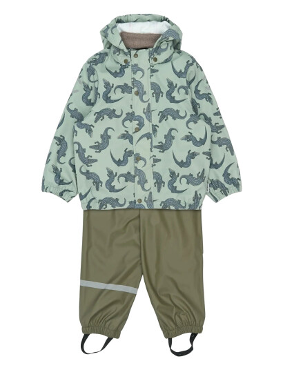 Mikk line Pu Rain Set Aop W. Susp/104 Khaki green 74