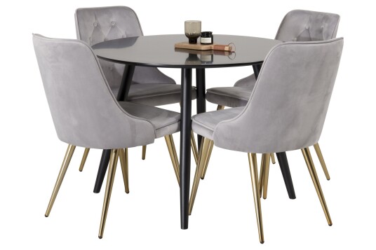 Venture Home Plaza Spisegruppe 100 cm Rund med 4 Velvet Stoler Guld