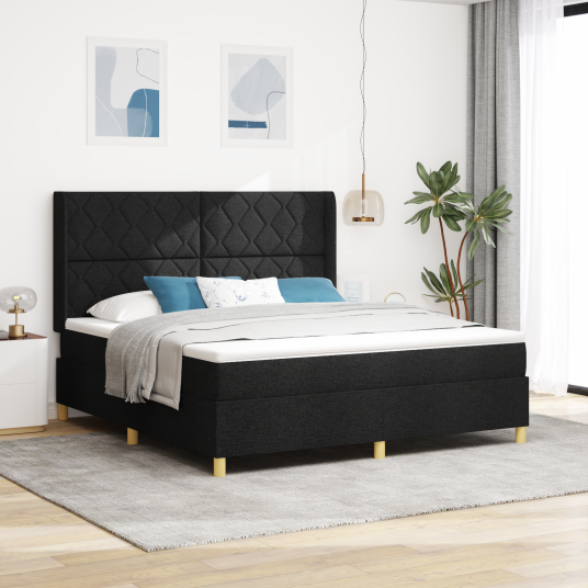  Svart Stoff Box Spring Seng med Madrass 180x200 cm