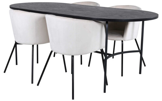 Venture Design Skate & Berit spisegruppe Beige/svart 4 stoler & bord 200 x 90 cm