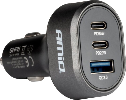 Amio Hurtiglader 85W med 2x USB-C og 1x USB-A