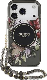 Guess iPhone 17 Pro IML Flowers deksel med perlerem   Svart