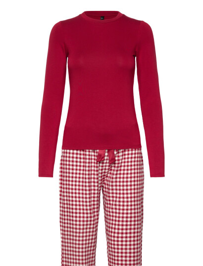 Hunkemöller Pj Set Ls Top Twill Check - Red - XS
