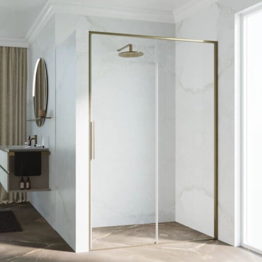 Novellini Riga 2P skyvedør venstre, 176-179 cm, klart glass, børstet bronse profil