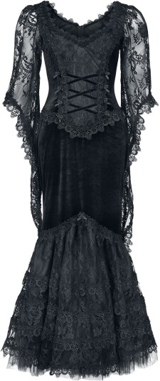 Sinister Gothic Goth Lang kjole Longdress XS til XXL Damer svart Sinister Gothic Goth Lang kjole Longdress XS til XXL Damer svart