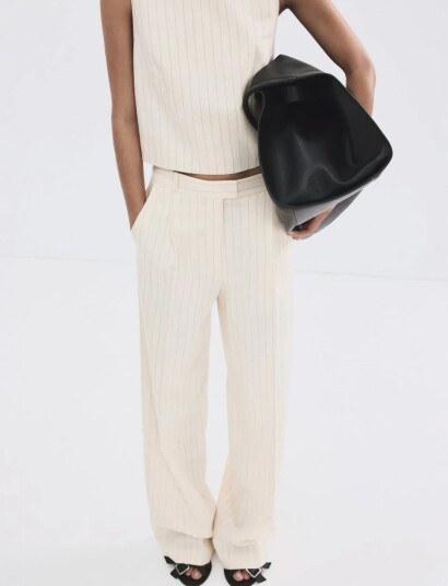 Mango Pinstripe Suit Trousers Cream 40