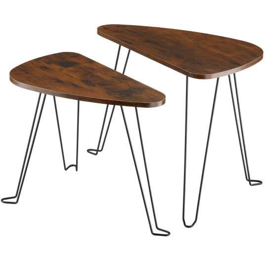 tectake Sett med 2 sidebord Richmond - Industrielt mørkt tre, rustikt