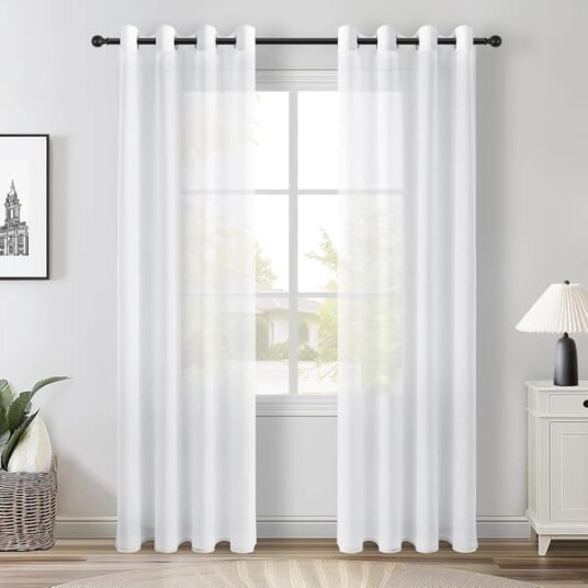 Hvite gjennomsiktige gardiner 140x240cm til stue lin effekt transparent netting.