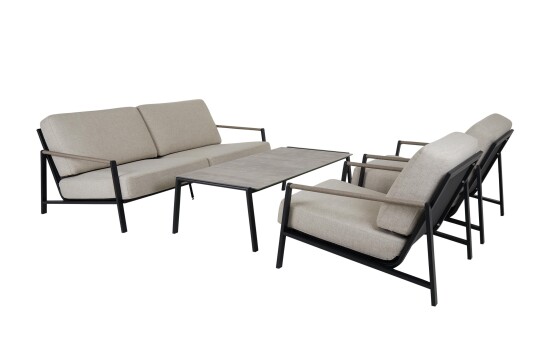 Brafab Lyra sofagruppe Svart med beige pute 2,5 seter sofa 2 lenestoler & bord