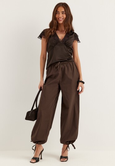 Bubbleroom Tie Detail Cotton Trousers