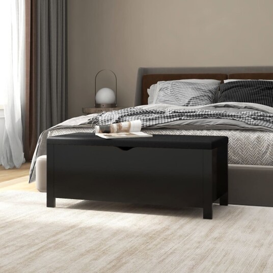  Putekasse med pute svart 105x40x45 cm konstruert tre
