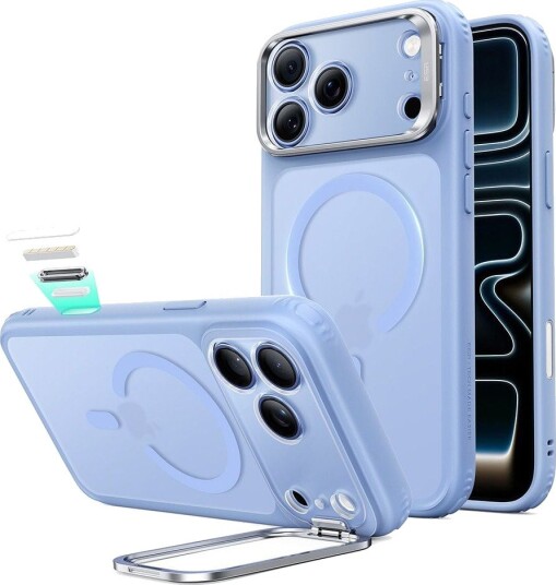 ESR Classic Hybrid MagSafe Mobildeksel med Støttefot for iPhone 18 Pro Max / 17 Pro Max - Lys Blå Matt