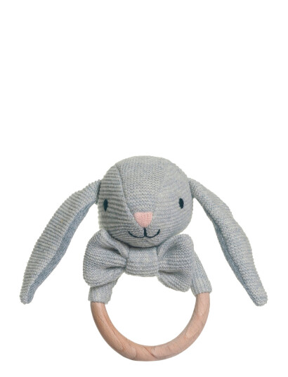 Teddykompaniet Teddy Baby, Organic Rattle, Rabbit, Knitted - Grey - 16 cm
