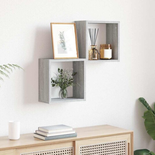 Vegghyller kubeformet 2 stk grå sonoma 30x15x30 cm 8720286978849