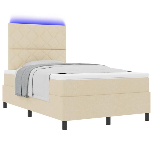 Bokseramme Seng med Madrass & LED Krem 120x200 cm Stoff