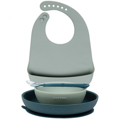 Nattou Eating Learning Set + Bib Green Nattou Eating Learning Set + Bib Green