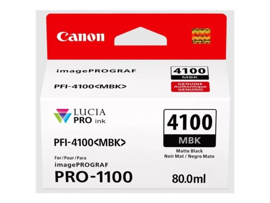Canon Pfi-4100 Mbk - 80 Ml - Matt Svart - Original - Hengeboks - Blekkbeholder - For Imageprograf Pro-1100 Canon Pfi-4100 Mbk - 80 Ml - Matt Svart - Original - Hengeboks - Blekkbeholder - For Imageprograf Pro-1100