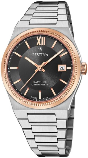 Festina Herreklokke F20036 3 Swiss Made Sort/Stål Ø40 mm