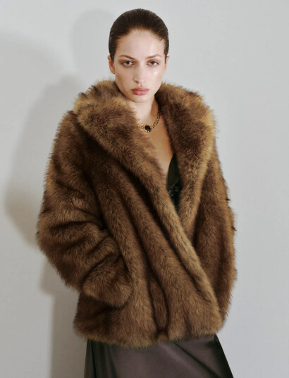 Mango Faux Fur Coat With Lapels Brown XS