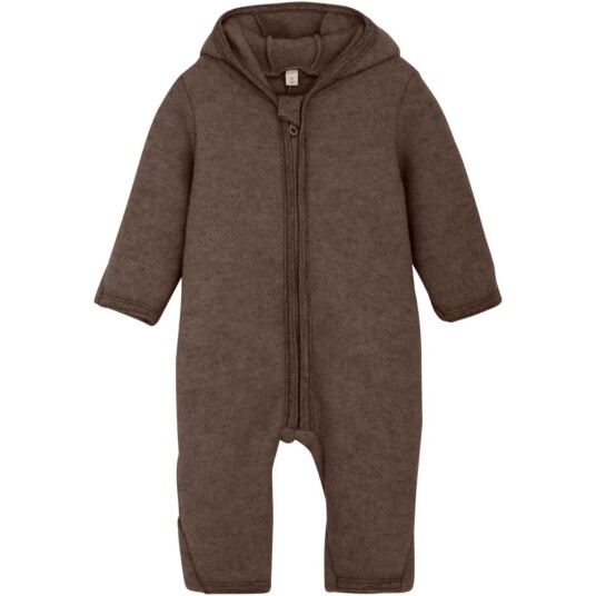 HUTTEliHUT Pram Suit Ears Wool Fleece Brown Melange 98