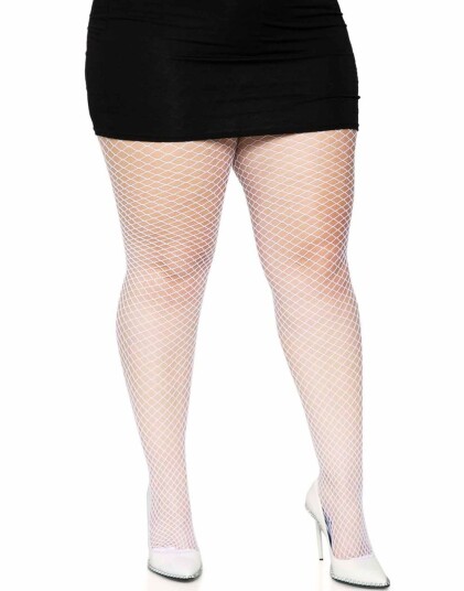 Lycra Hvit Nettingstrømpebukse Plus Size