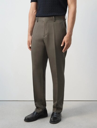 Mango Slim Fit Lyocell Linen Trousers Brown 42
