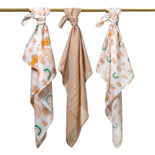 Babyono Musselinkluter / Gulpekluter 3 pk Beige Regnbue Babyono Musselinkluter / Gulpekluter 3 pk Beige Regnbue