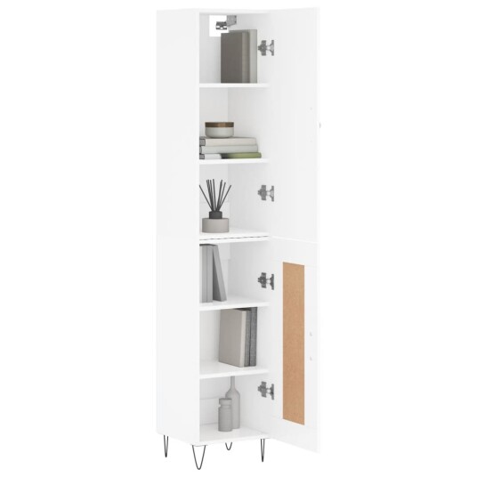 Highboard hvit 34,5x34x180 cm konstruert tre