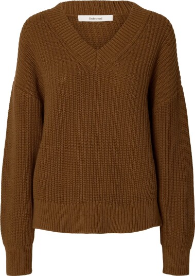 Selected Slwselma Sus Ls Knit V Neck Brown M
