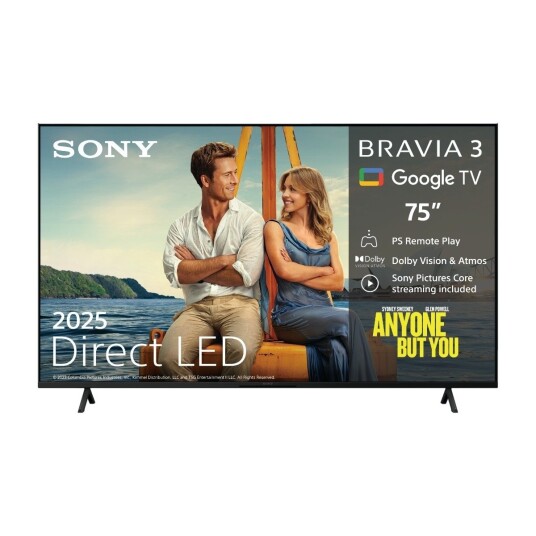 Sony Bravia 3 K-75S3 - 75" Diagonalklasse (74.5" Synlig) Led-Bakgrunnsbelyst Lcd Tv - Smart Tv - Google Tv - 4K Uhd (2160P) 3840 X 2160 - Hdr - Direct Led - Svart
