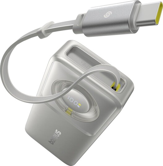 Baseus Free2pull 10000mAh 30W Powerbank med USB-C og Uttrekkbar Kabel - Grå Baseus Free2pull 10000mAh 30W Powerbank med USB-C og Uttrekkbar Kabel - Grå
