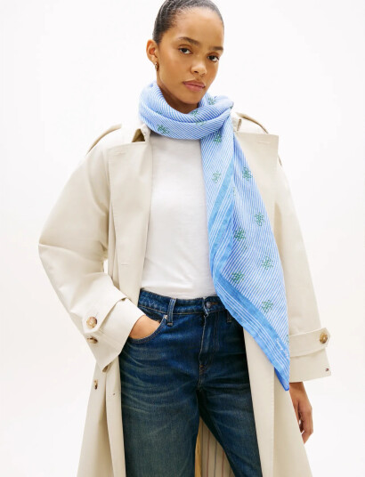 Tommy Hilfiger Th Script Monogram Linen Square Blue ONE SIZE Tommy Hilfiger Th Script Monogram Linen Square Blue ONE SIZE